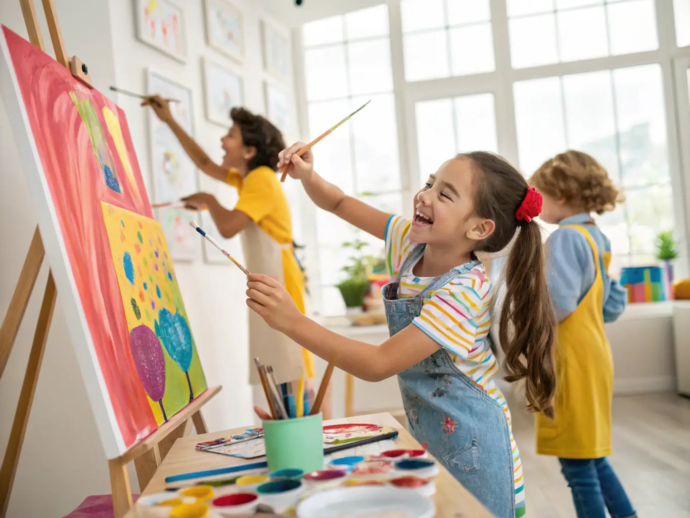 A group of children participating in a model train building workshop at the ASS LES AMIS DU RAIL DINANNAIS, showcasing hands-on learning and engagement with railway technology.